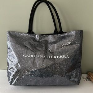 Carolina Herrera large silver glitter Tote bag
